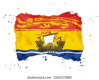 Flag of New Brunswick, brush stroke background.  Flag New Brunswick of Canada on white background. Watercolor style for your design.  EPS10.