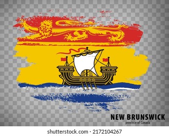 Flag of New Brunswick from brush strokes. Canada.  Flag  Province of New Brunswick with title on transparent background for your web site design, app, UI.  Vector illustration. EPS10.
