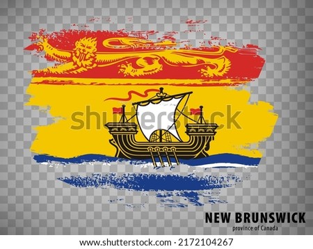 Flag of New Brunswick from brush strokes. Canada.  Flag  Province of New Brunswick with title on transparent background for your web site design, app, UI.  Vector illustration. EPS10.
