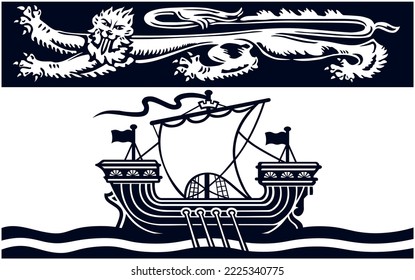 The flag of the New Brunswick province in black and white colors. Vector illustration