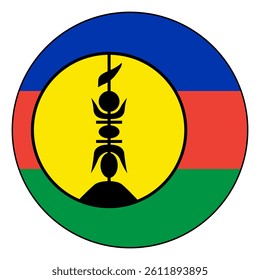 Flag of New Caledonia. Black edge. New Caledonia circle flag logo icon computer vector illustration design.