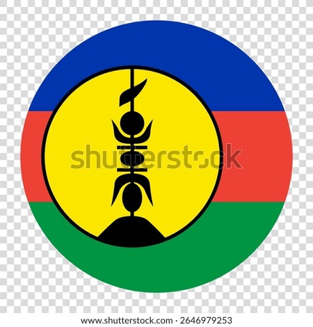 Flag of New Caledonia. New Caledonia circle flag logo icon computer vector illustration design. Transparent checkerboard background.
