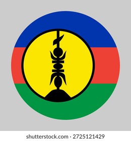 Bandera de Nueva Caledonia en forma circular con proporciones precisas y colores oficiales