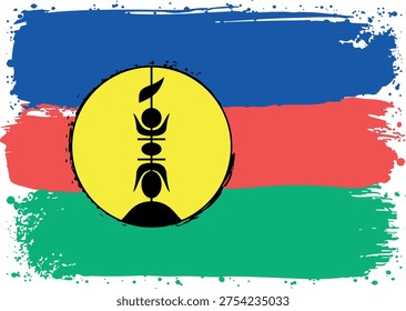 Flag of New Caledonia. Created with Brush Strokes. Abstract Banner with Raw Artistic Texture. The rough edges and paint splatters give it a hand-painted, contemporary look that differs from a traditional flat banner