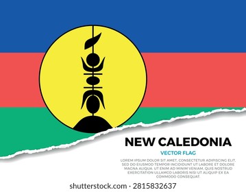 Flag of New Caledonia. Creative Torn Paper Edge Effect on Transparent Background with jagged irregularities. A three-dimensional appearance with realistic shadows, as it if had been ripped to reveal a white surface beneath