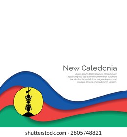 Flag of New Caledonia. Paper Cut Style and Waving Design with Modern Presentation Layout. Waving effect with realistic shadows and gradients. Ideal for international projects, travel materials and cultural presentations