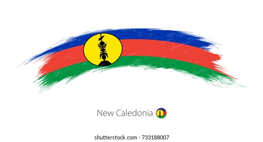 Flag of New Caledonia in rounded grunge brush stroke. Vector illustration.