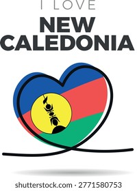 Flag of New Caledonia. Stylized heart-shaped framed design. A continuous black line that loops to form the heart's silhouette, adding a minimalist and artistic touch. Love and patriotism for the culture