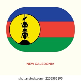 Flag of New Caledonia, New Caledonia flag vector illustration, New Caledonia flag in rounded corner, Button style New Caledonia flag.