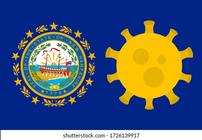 Flag of New Hampshire State With Outbreak Viruses Background of USA State flag. Novel Coronavirus Disease COVID-19. Coronavirus Infection And The Epidemic In America. USA Lockdown.