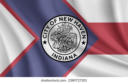 Flag of New Haven, Indiana, USA. Realistic waving flag of New Haven vector background.