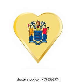 Flag of New Jersey in the shape of Heart, symbol of Love Gold version.