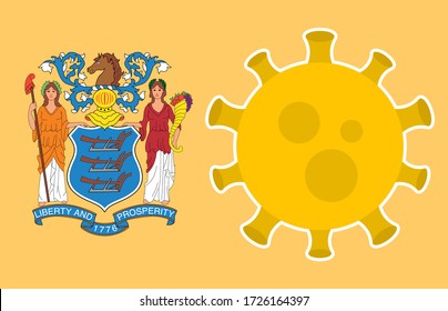 Flag of New Jersey State With Outbreak Viruses Background of USA State flag. Novel Coronavirus Disease COVID-19. Coronavirus Infection And The Epidemic In America. USA Lockdown.