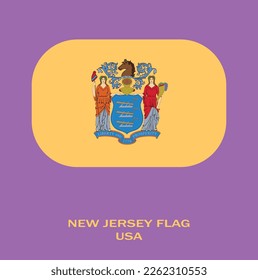 Flag of New Jersey, Flag of USA state New Jersey Vector Illustration, New Jersey flag in rounded corner, Button style New Jersey flag, USA.