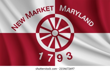 Flag of New Market, Maryland, USA. Realistic waving flag of New Market vector background.