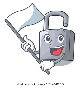 With flag new metal padlock isolated on mascot