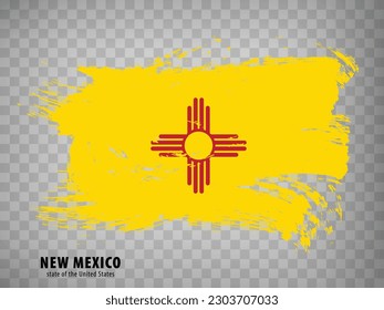 Flag of New Mexico from brush strokes. United States of America.  Flag New Mexico with title on transparent background for your web site design,  app, UI. Stock vector.  EPS10.