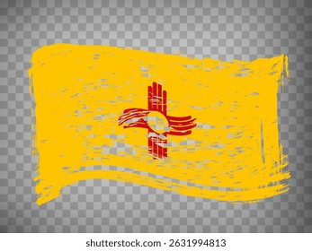 Flag of New Mexico from brush strokes. United States of America.  Waving Flag New Mexico with title on transparent background for your web site design,  app, UI. Stock vector.  EPS10.