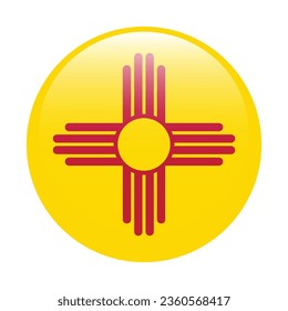 The flag of New Mexico. Button flag icon. Standard color. Circle icon flag. 3d illustration. Computer illustration. Digital illustration. Vector illustration.