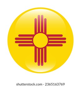 The flag of New Mexico. Button flag icon. Standard color. Circle icon flag. 3d illustration. Computer illustration. Digital illustration. Vector illustration.