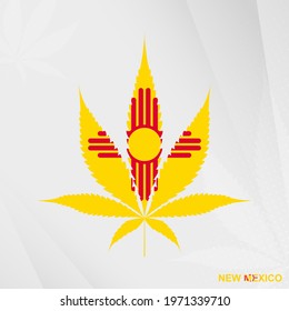 Flag of New Mexico in Marijuana leaf shape. The concept of legalization Cannabis in New Mexico. Medical cannabis illustration.