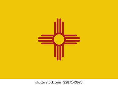 Flag of New Mexico official symbol of USA federal state. Full frame federal flag of New Mexico with red sun symbol on yellow field vector illustration