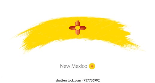 Flag of New Mexico state in rounded grunge brush stroke. Vector illustration.