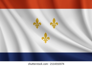 Flag of New Orleans, Louisiana, USA. Realistic waving flag of New Orleans vector background.