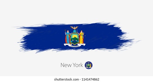 Flag of New York US State, grunge abstract brush stroke on gray background.Vector illustration.