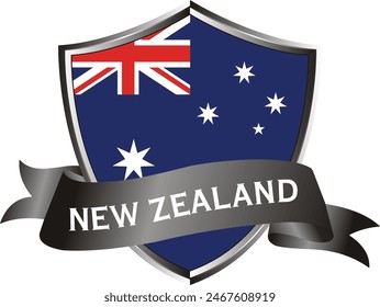 Flag of new zealand as around the metal silver shield with new zealand flag