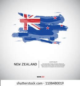 Flag of New Zealand with  brush stroke, grunge style background vector.