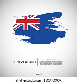 Flag of New Zealand with  brush stroke, grunge style background vector.