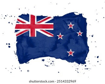 Flag of New Zealand, brush stroke background.  Flag of New Zealand on white background. Watercolor style for your design.  EPS10.