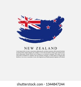 Flag of New Zealand with brush strokes effect and information text poster, New Zealand Flag template design. Vector Eps 10