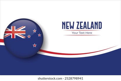 Flag of New Zealand Circle isolated on White background with Text. Banner, Poster, vector, template, Mockup, Background, Social Media, Post, 3D.