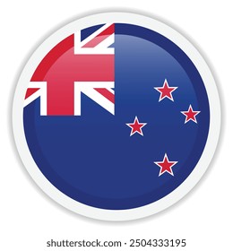 Flag of New Zealand. Glossy vector icon with shadow underneath. Round icon for mobile apps, web design and UI