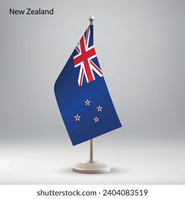 Flag of New Zealand hanging on a flag stand. Usable for summit or conference presentaiton