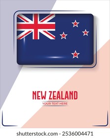 Flag of New Zealand isolated on White background with Text. Banner, Poster, vector, template, Mockup, Background, Social Media, Post, 3D.