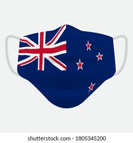 Flag of New Zealand on medical face mask Front side vector isolated on white background. EPS.file. Medical face mask concept protect people in country from virus.