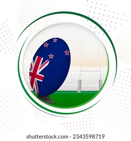 Flag of New Zealand on rugby ball. Round rugby icon with flag of New Zealand. Vector illustration.