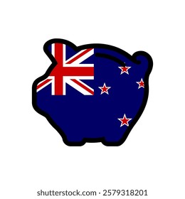 Flag of New Zealand, piggy bank icon, vector symbol.