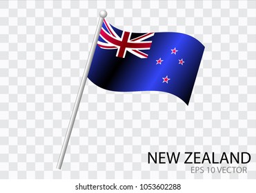 Flag of NEW ZEALAND with flag pole waving in wind.Vector illustration