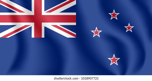 Flag of New Zealand. Realistic waving flag of New Zealand. Fabric textured flowing flag of New Zealand.