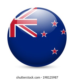 Flag of New Zealand as round glossy icon. Button with flag colors