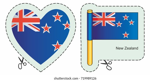 Flag of New Zealand. Vector cut sign here, isolated on white. Can be used for design, stickers, souvenirs.