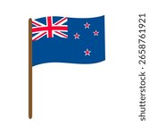 Flag of New Zealand. Vector isolated illustration of the New Zealand flag in flat style. Waving flag. Single object. Suitable for stickers, web banners etc.