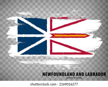 Flag of  Newfoundland and Labrador from brush strokes. Canada.  Flag  Province Newfoundland and Labrador with title on transparent background for your web site design, app, UI.  Vector. EPS10.