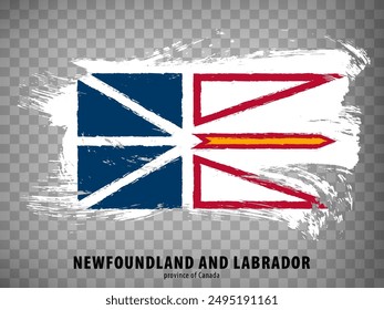 Flag of  Newfoundland and Labrador from brush strokes. Canada.  Waving Flag  Province Newfoundland and Labrador with title on transparent background for your web site design, app, UI.  Vector EPS10.