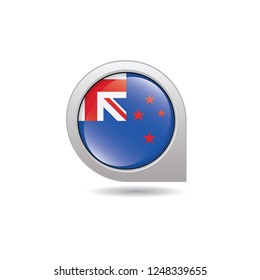Flag of New-Zealand, button with the reflection of light and shadow, gray frame, Icon country. Realistic vector illustration on white background.