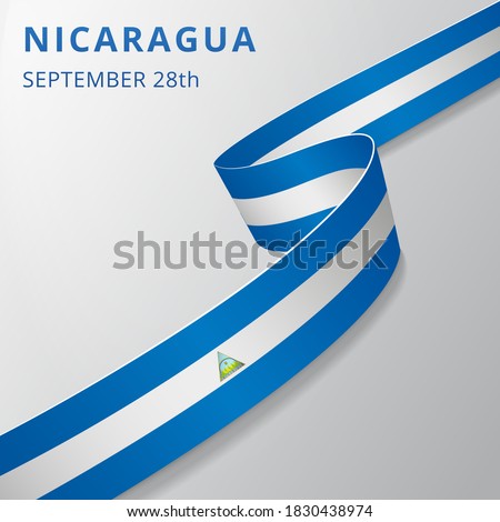 Flag of Nicaragua. 28th of September. Vector illustration. Wavy ribbon on gray background. Independence day. National symbol